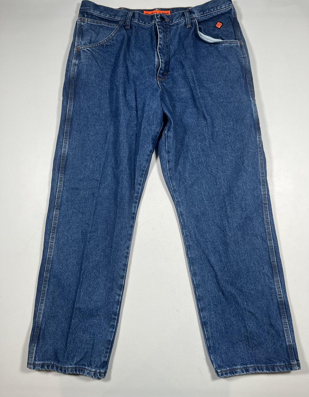 Wrangler FR Riggs Workwear Jeans Mens 38x32 Blue FR Denim Relaxed Straight Leg